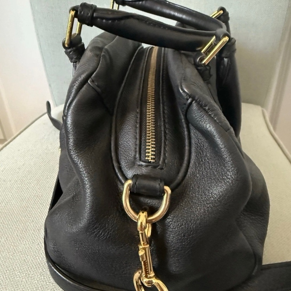 Marc Jacobs Black Pebbled Leather Satchel with Gold Plaque - Picture 8 of 15